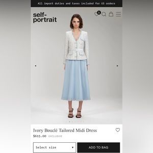 Self-Portrait Ivory and Light Blue Midi Dress